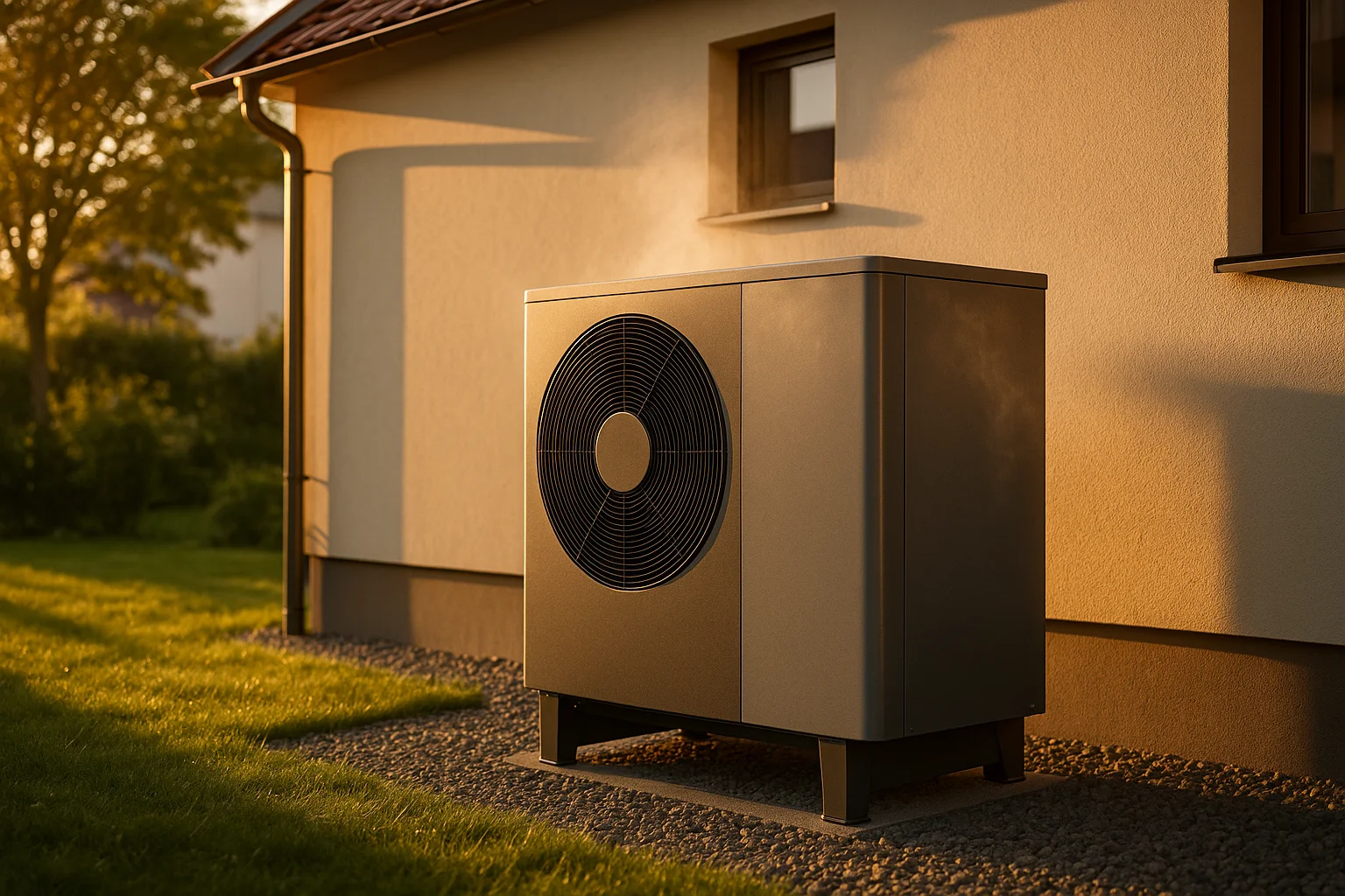 Moderne Wärmepumpe am Einfamilienhaus